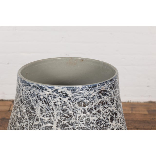 Late 20th Century Prem Collection Artisan Made Black and White Planter with Dripping Décor For Sale - Image 5 of 12