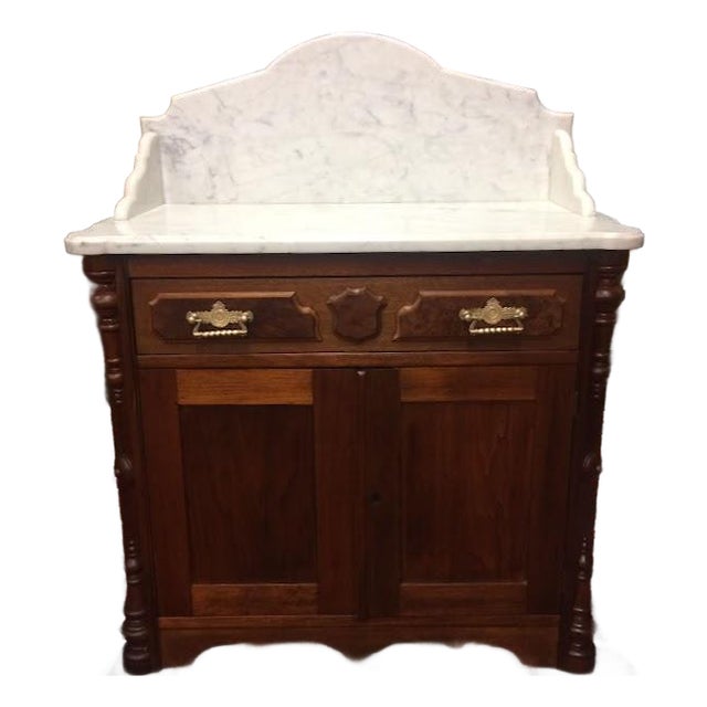 Antique Marble Top Washstand, Walnut Washstand For Sale