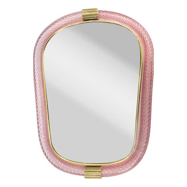 Venetian Pink Murano Glass Mirror with Torciglione Torchon Accents by Simoeng for Simoeng For Sale