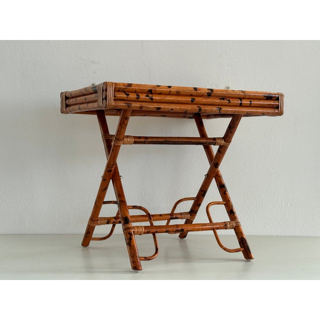 Mid-Century French Bamboo Folding Tray Table in Lacquered Wood, 1970s For Sale - Image 17 of 18