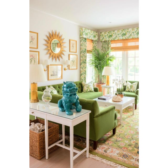 1990s Chinoiserie Teal Blue Ceramic Decorative Foo Dog Statue Room Decor For Sale In West Palm - Image 6 of 6