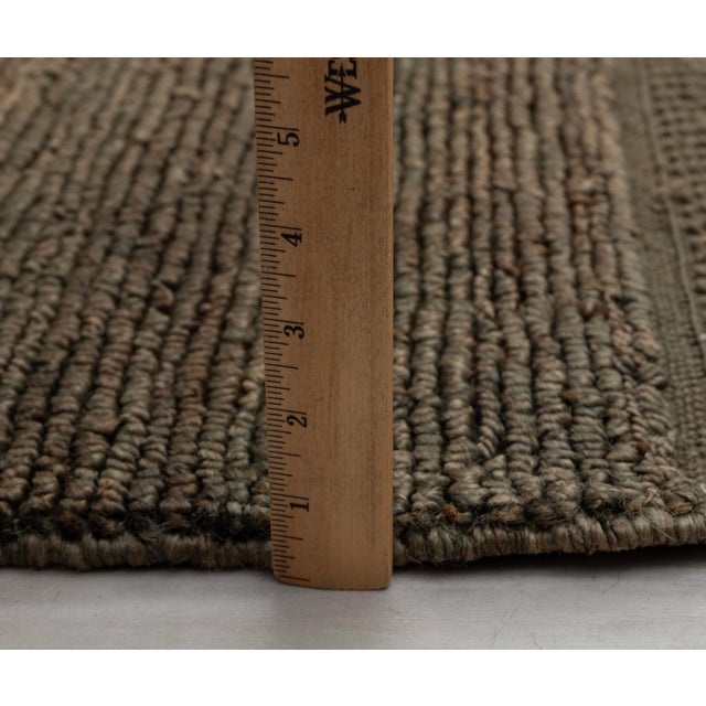 High Quality Hand Knotted Dark Green Natural Jute Loop Pattern Solid Rug 12x15Ft. For Sale - Image 9 of 12