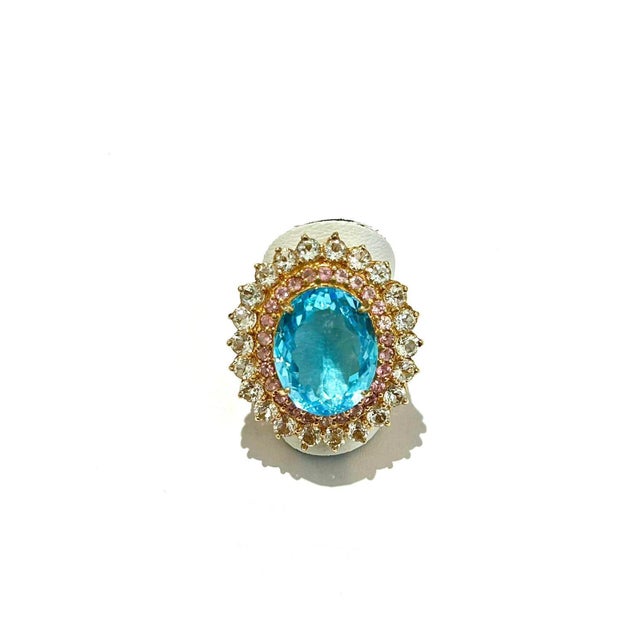 Bochic "Orient" Vintage Natural Blue & White Topaz Ring Set 18K & Silver For Sale - Image 18 of 18
