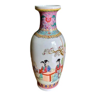 Chinoiserie Spring Scene Famille Rose Vase For Sale