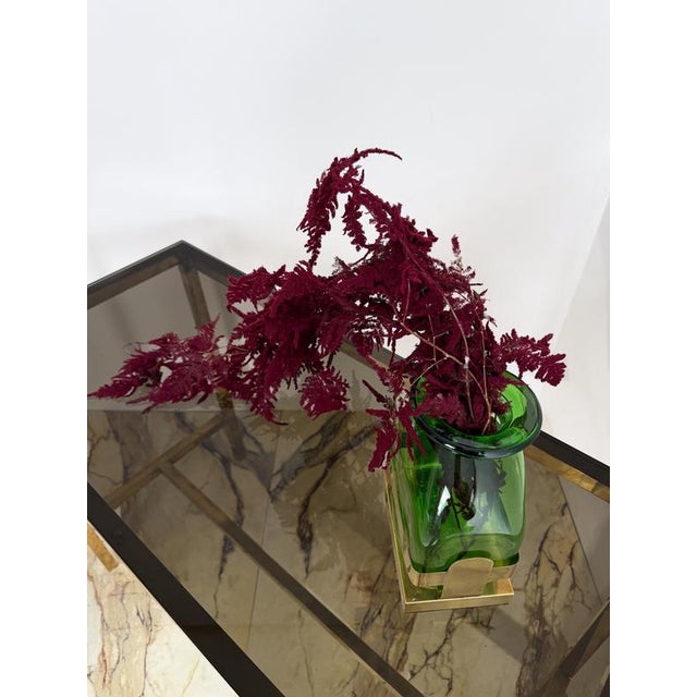 Mid-Century Modern Empoli Green Glass Vase with Brass Pedestal, Italy, 1970s For Sale - Image 4 of 18