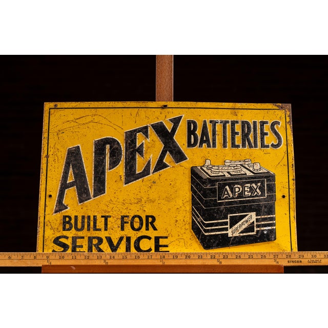 Metal Vintage Apex Batteries Embossed Tin Litho Sign For Sale - Image 7 of 7