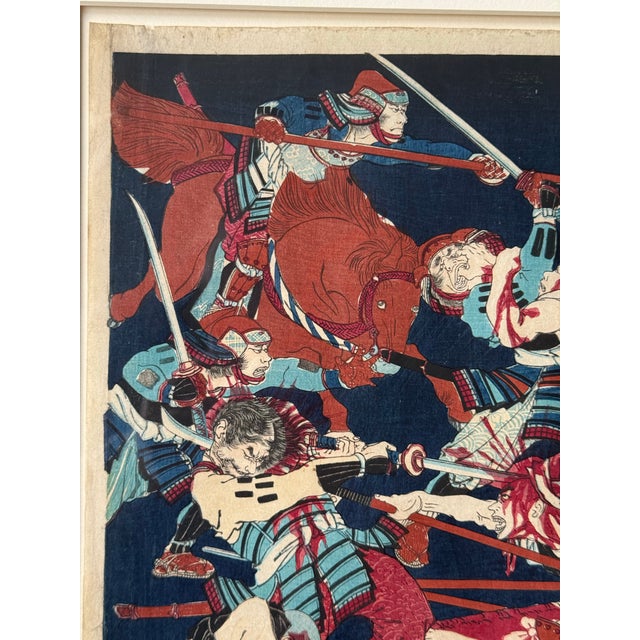 The Difficult Battle at Daijuji Temple by Tsukioka Yoshitoshi Set of Three Japanese Woodblock Prints, Cir 1873 For Sale - Image 11 of 11