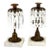 Pair of Antique Bronze, Marble & Crystal Single Candle Candelabras C1890 For Sale