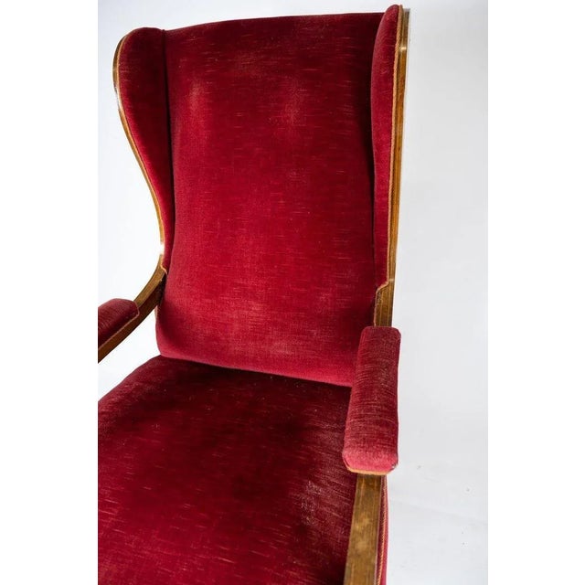 Red Velvet and Mahogany Armchair by Frits Henningsen For Sale - Image 3 of 10
