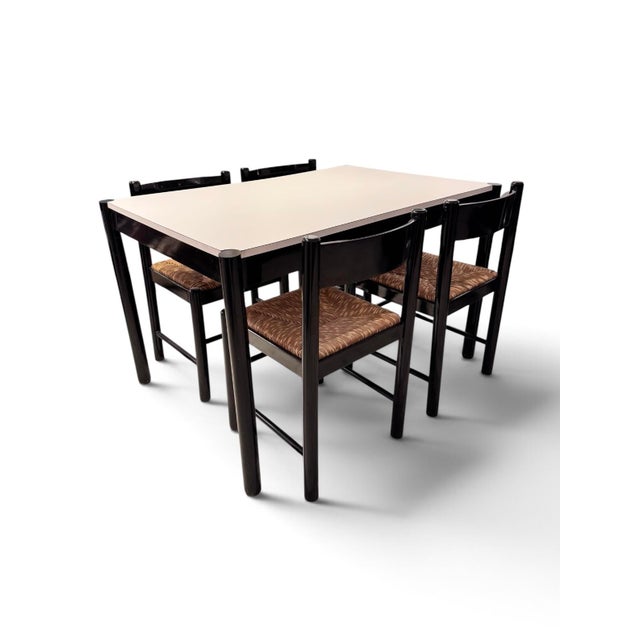 Carimate Dining Suite, in Rush and Black Ebony by Vico Magistretti for Habitat, 1964, Set of 5 For Sale - Image 15 of 15