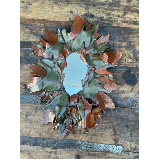 Vintage Boho Original Slab Built Studio Pottery Leaves Mirror For Sale - Image 12 of 12