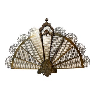Ornate Victorian Brass Fireplace Fan Screen For Sale