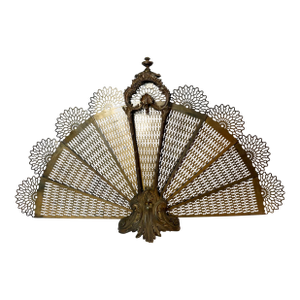 Ornate Victorian Brass Fireplace Fan Screen