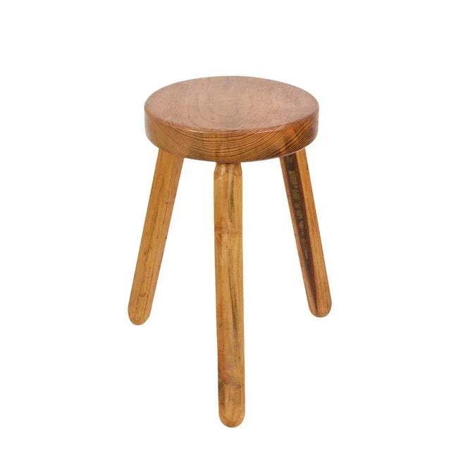 Mid-Century French Modern Wooden Tripod Stool in the style of Charlotte Perriand, 1950s For Sale - Image 16 of 18
