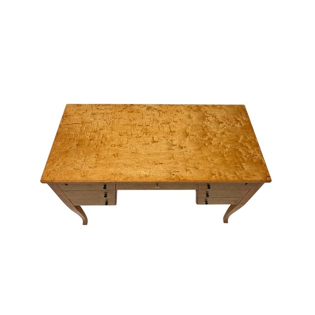 Magnificent and rare Art Deco desk or writing table. Striking Swedish design from the 1940s. Original Birdseye Maple...