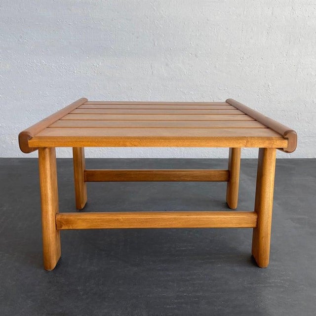 1970s Hand Crafted Slat Elm Wood Side Table Ottoman For Sale In New York - Image 6 of 9