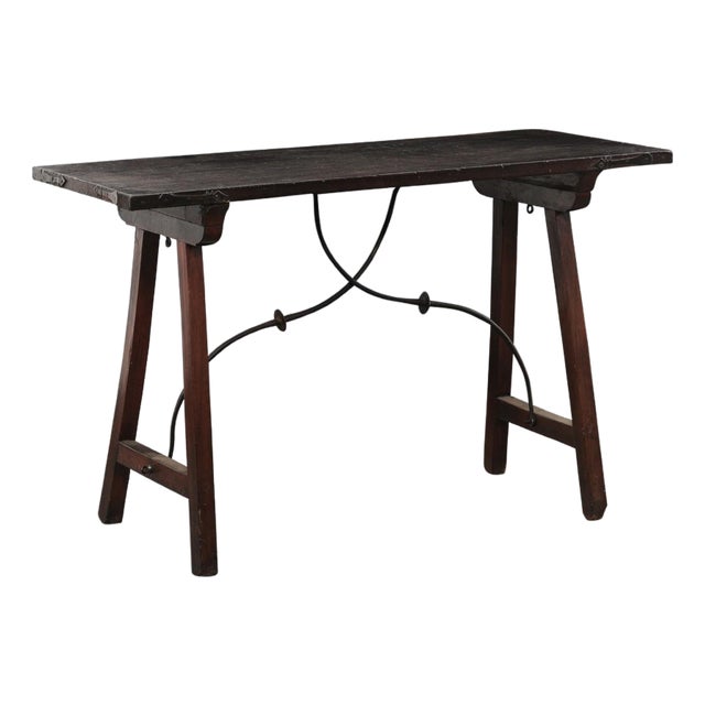 19th Century Spanish Travel Table W/Iron Stretcher For Sale
