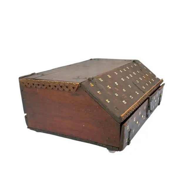 Spanish Spanish Colonial Inlaid Travel Desk, Wood and Iron, 17th Century For Sale - Image 3 of 15