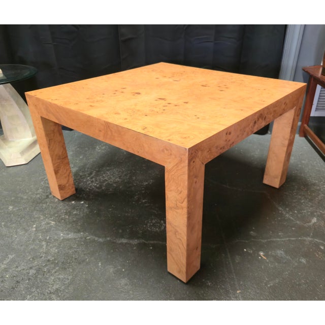 Mid-Century Modern Milo Baughman Style Burl Wood Parsons End Table For Sale - Image 3 of 7