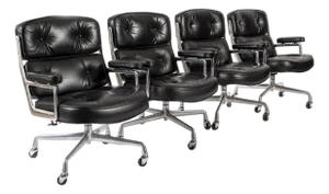 Eames for Herman Miller Time Life Black Leather Office Chairs, 1980s - Set of 4