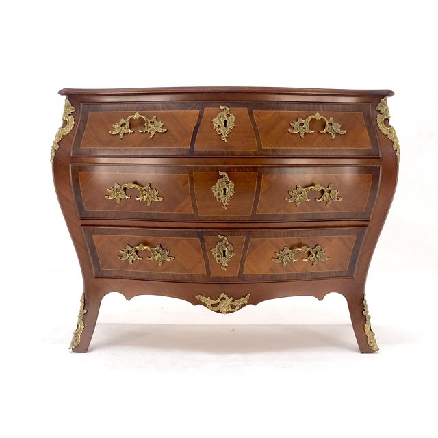 Bombe French Parquetry Top Bronze Mount Ormolu Mount 3 Drawers Dresser MINT For Sale - Image 10 of 17