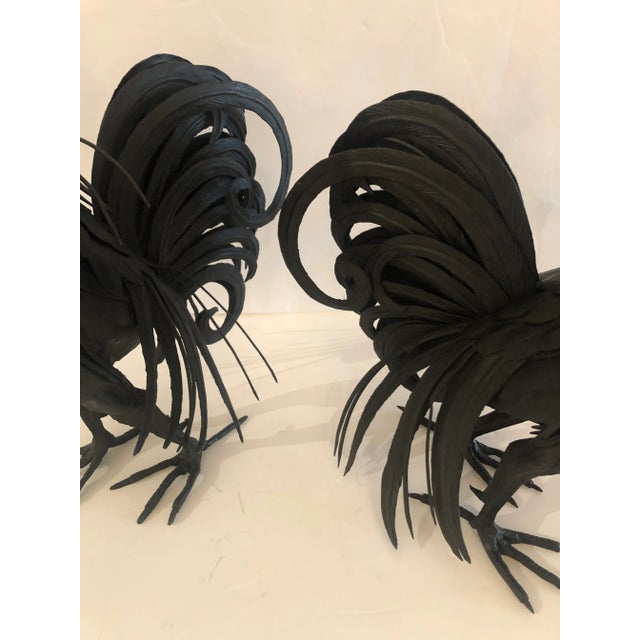Hand Forged Iron Rooster Sculptures -A Pair For Sale - Image 4 of 12