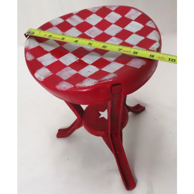 Antique American Steel & Wrougt Iron Folk Art Painted Dairy Farm Milking Stool For Sale - Image 12 of 13