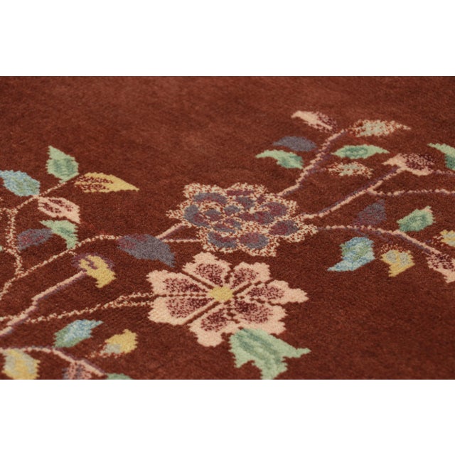 Rug & Kilim Rug & Kilim’s Chinese Art Deco Style Rug in Brown With Floral Patterns For Sale - Image 4 of 7