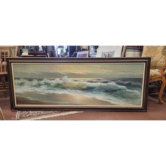 Fine Vintage Large Painting of the Ocean Signed For Sale - Image 4 of 11
