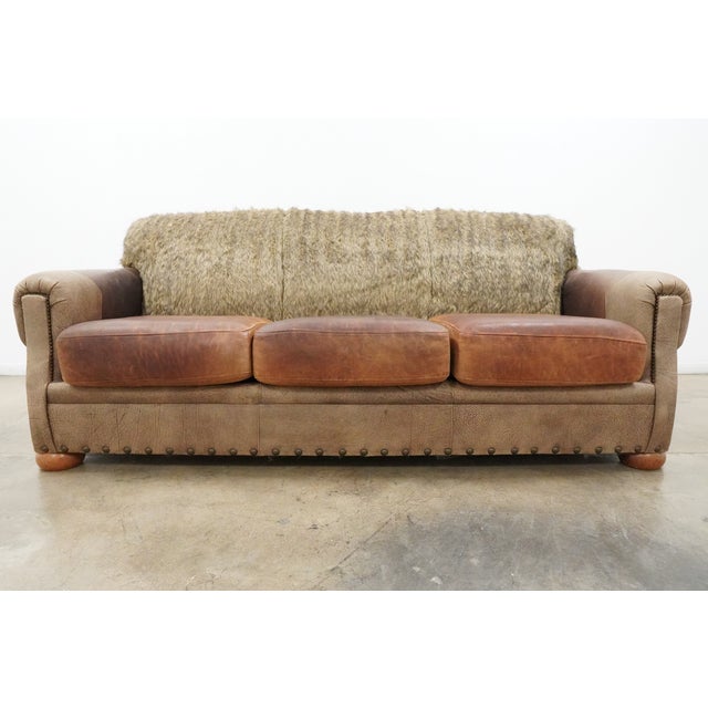 1990s Vintage Western Ranch Leather Sofa For Sale - Image 5 of 10