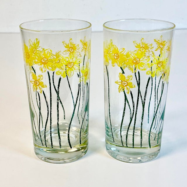 1970s Vintage Boho Chic Daffodils Jane Lynn Glassware - Set of 6, After Georges Briard For Sale - Image 12 of 14