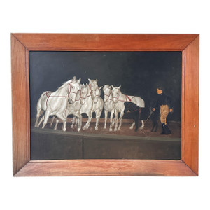 1953 Crispin Villafuerte Lopez Oil on Canvas White Horses and Trainer Large Figurative Landscape Framed