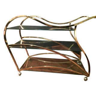 Three Tier Brass Wave Bar Cart For Sale
