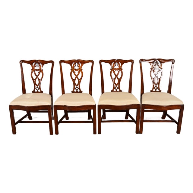 Maitland Smith Georgian Carved Mahogany Dining Chairs, Set of Four For Sale