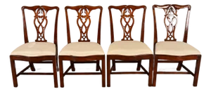 Maitland Smith Georgian Carved Mahogany Dining Chairs, Set of Four