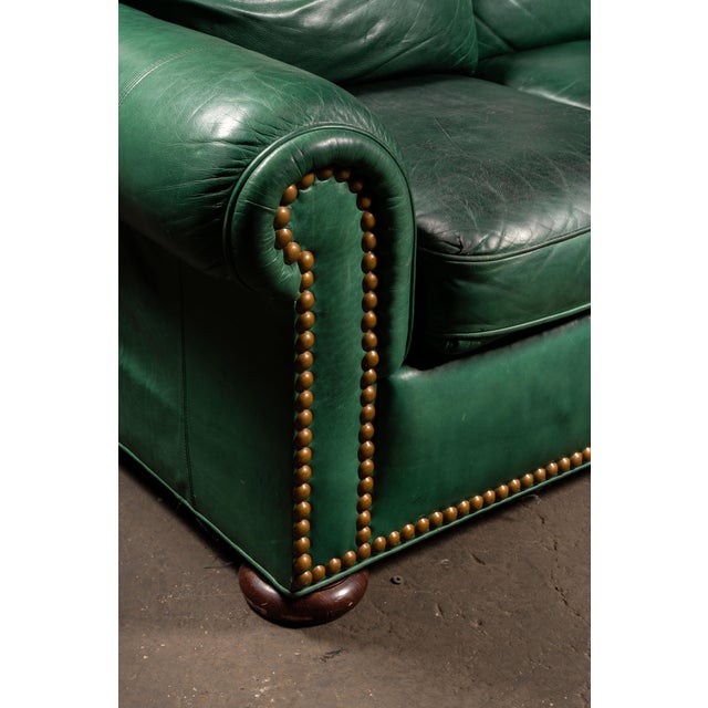 Green Vintage Leather Rolled-Arm Sofa in Green by Whittemore-Sherrill For Sale - Image 8 of 15