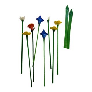 1970s Blown Glass Long Stem Bouquet of Flowers - Set of 10 For Sale