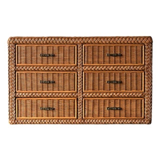 Vintage Woven Wicker Six-Drawer Dresser For Sale