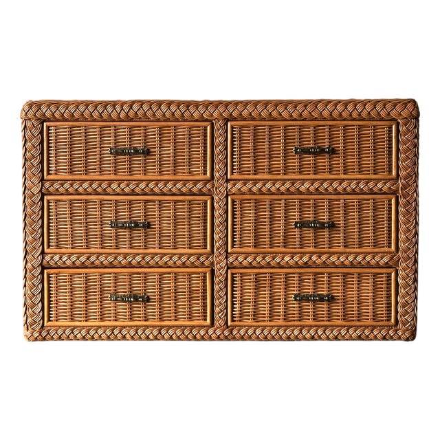 Vintage Woven Wicker Six-Drawer Dresser For Sale