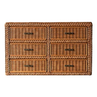 Woven Wicker Six-Drawer Dresser With Braided Rope Trim, 1980s For Sale