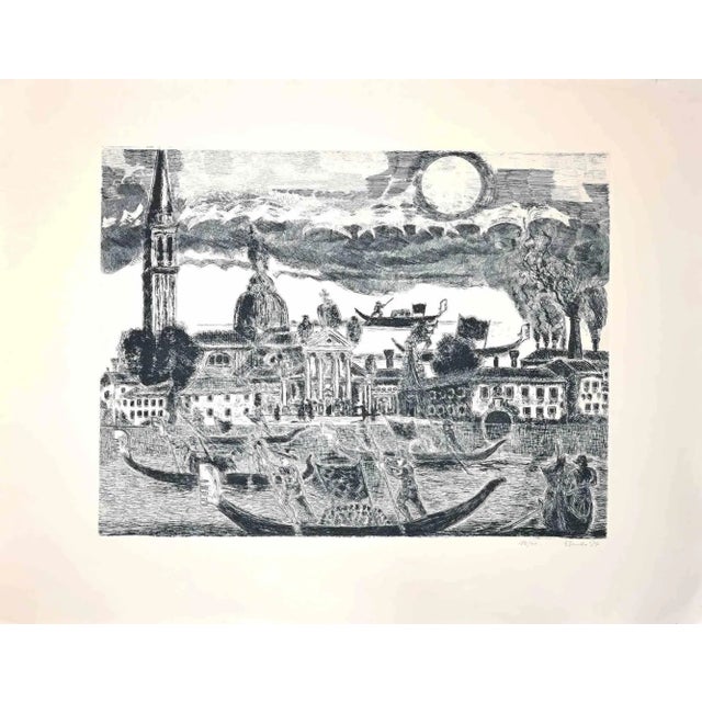 Gondoliers in Venice is an original etching realized by Gianpaolo Berto in 1974. Limited edition of 40 specimens numbered...