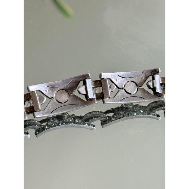 1920s 1920s Art Deco 935 Silver Panel Bracelet With Marquise Style Glass Stones For Sale - Image 5 of 13