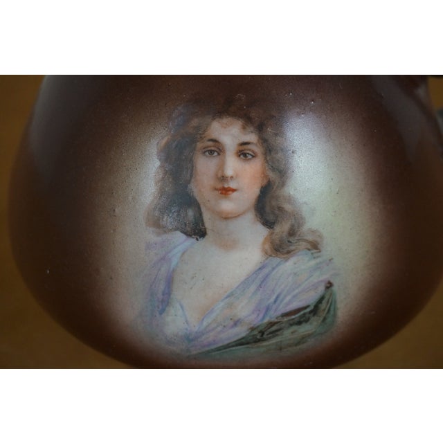 Antique Austria Art Nouveau Woman Porcelain Hand Painted Portrait Pitcher Jug For Sale - Image 4 of 12