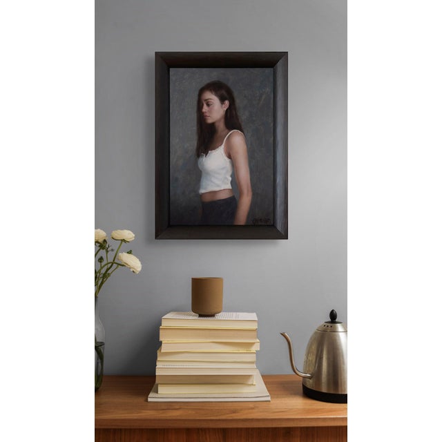 Early 21st Century Jules by Kelly Birkenruth | Oil on Panel Portrait of a young woman in a white top. For Sale - Image 5 of 5