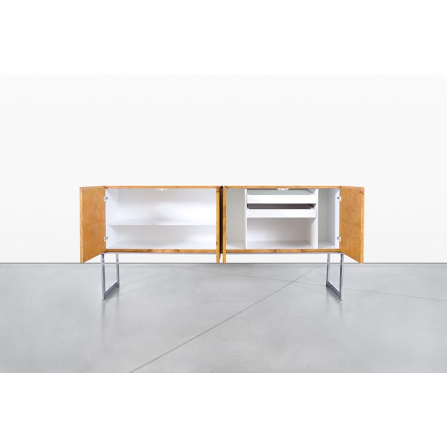 1970s Vintage Burl Wood and Chrome Credenza by Milo Baughman for Thayer Coggin For Sale - Image 5 of 13