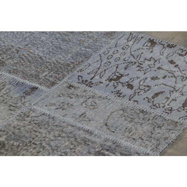 Vintage Patchwork Rug in Blue and Gray With Floral Patterns - Rug & Kilim For Sale In New York - Image 6 of 8