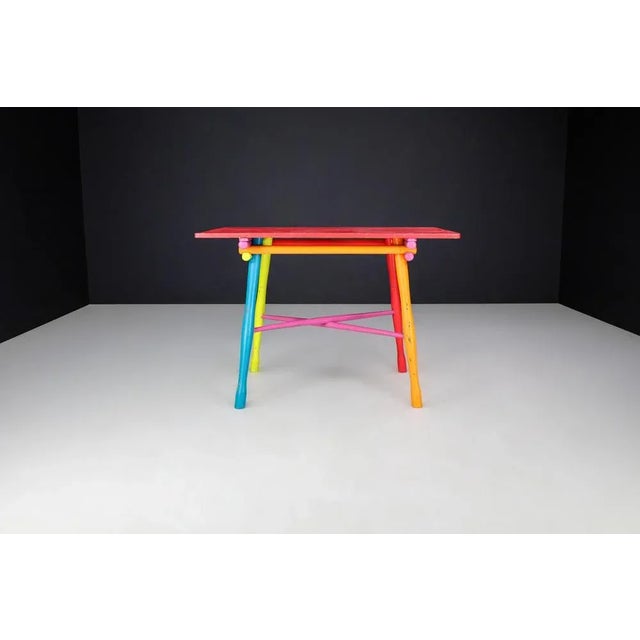 Mid-Century French Folk Art Painted Beechwood Table, France, 1960s For Sale - Image 6 of 13