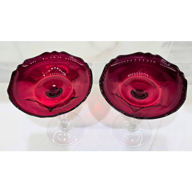 Glass 1930s Cambridge Glass Carmen Red Nude Figural Stem Compotes, Pair For Sale - Image 7 of 11