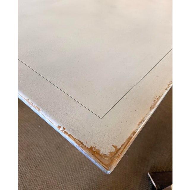 Habersham Antiqued White Trestle Dining Table With Scrollwork Base For Sale In New York - Image 6 of 7