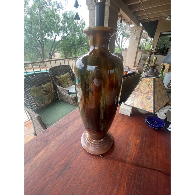 1960s Vintage Mid Century Modern Drip Glazed Pottery Lamp For Sale - Image 5 of 5